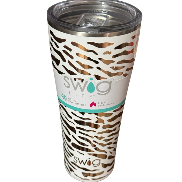 New Swig Life 32oz Insulated Tumbler White Gold Zebra Print, Has Flaws - Picture 1 of 9